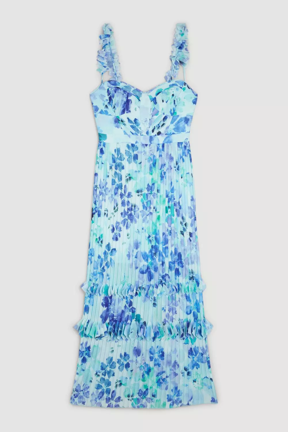 Pleat Detail Petal Print Strappy Woven Midi Dress | Karen Millen