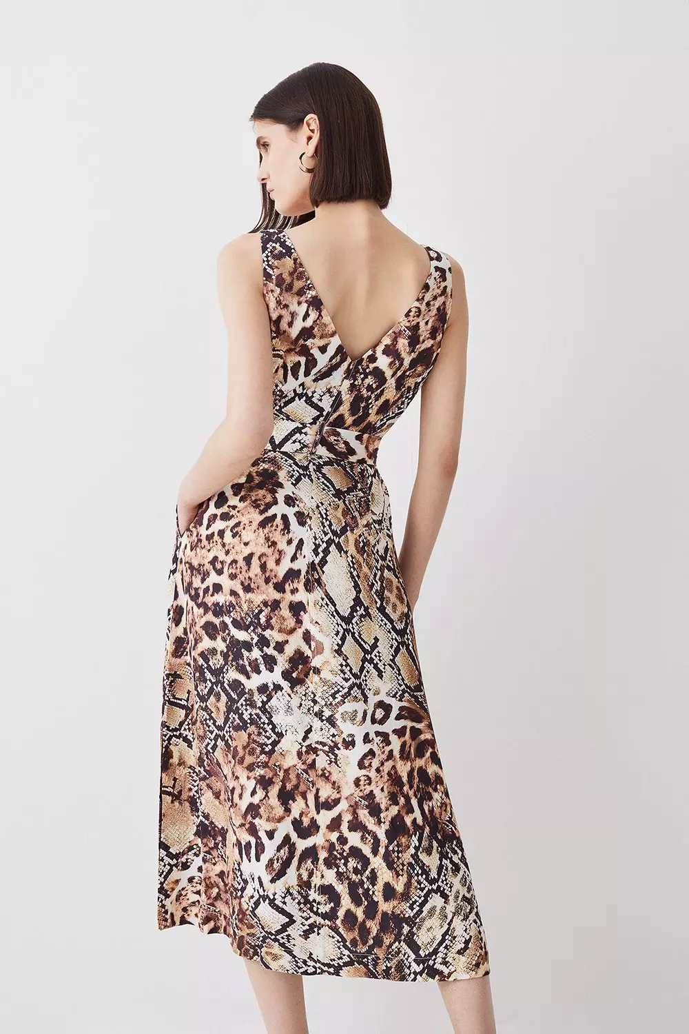 Animal Print Belted Premium Linen Woven Midi Dress Karen Millen