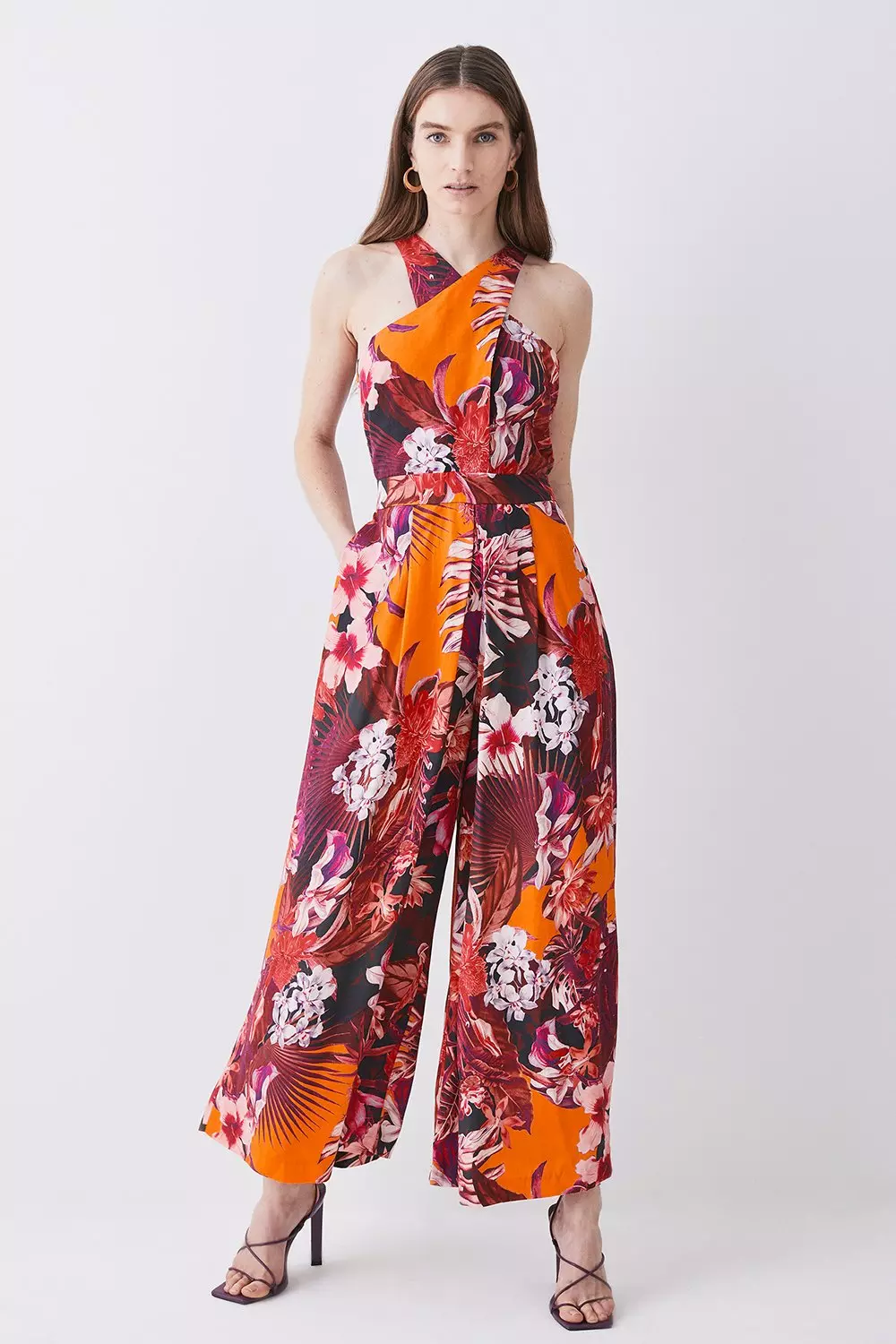 Floral linen jumpsuit on sale