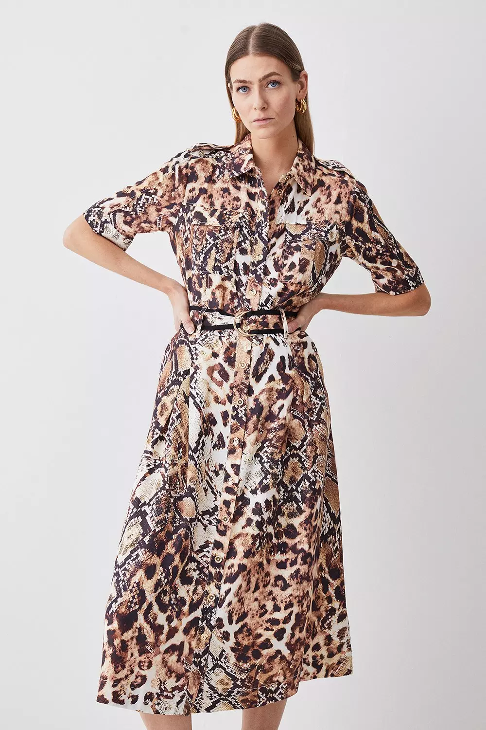 Animal Print Premium Linen Woven Shirt Dress Karen Millen