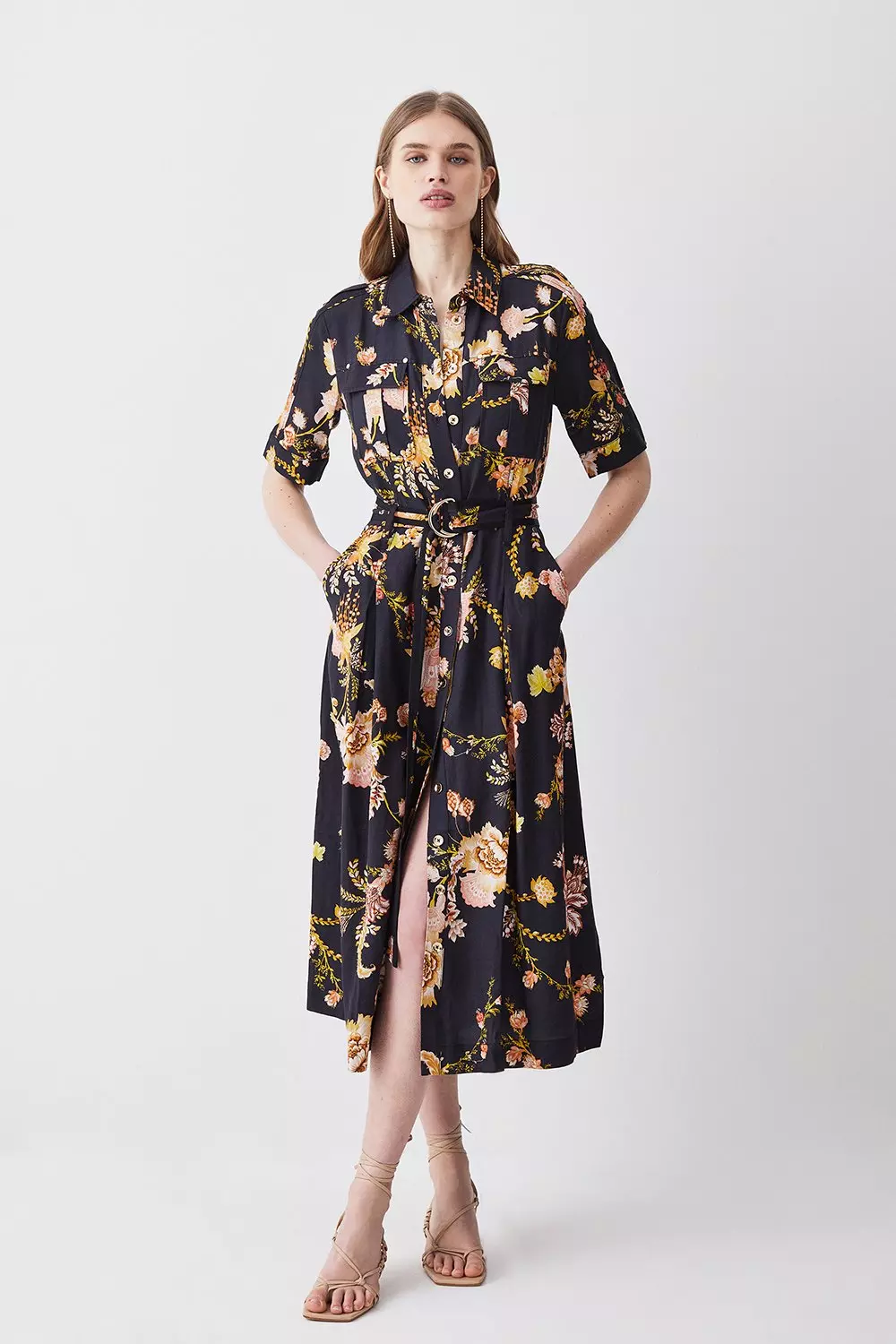Floral Premium Linen Woven Shirt Dress Karen Millen