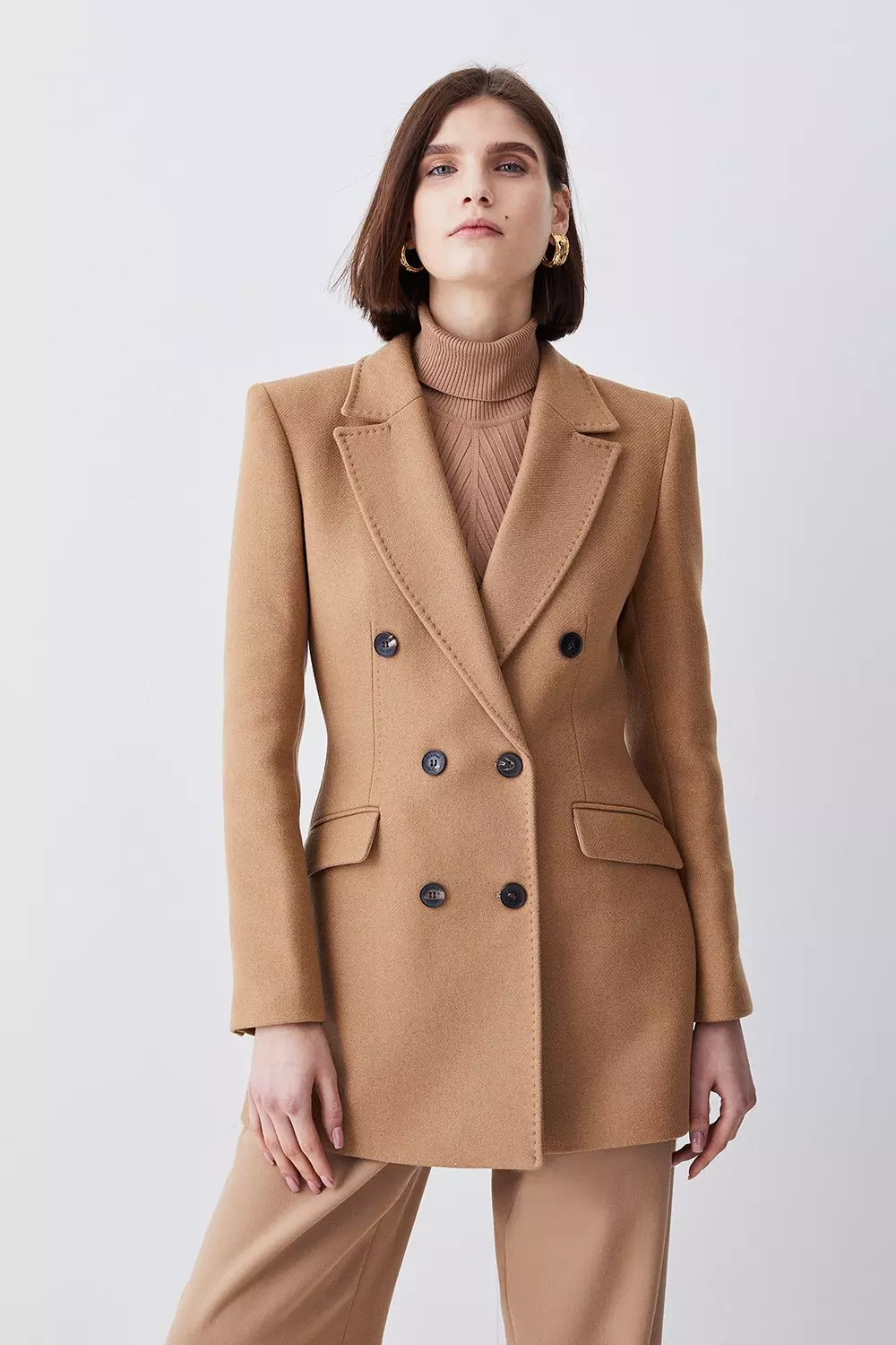 Italian Virgin Wool Double Breasted Short Coat | Karen Millen