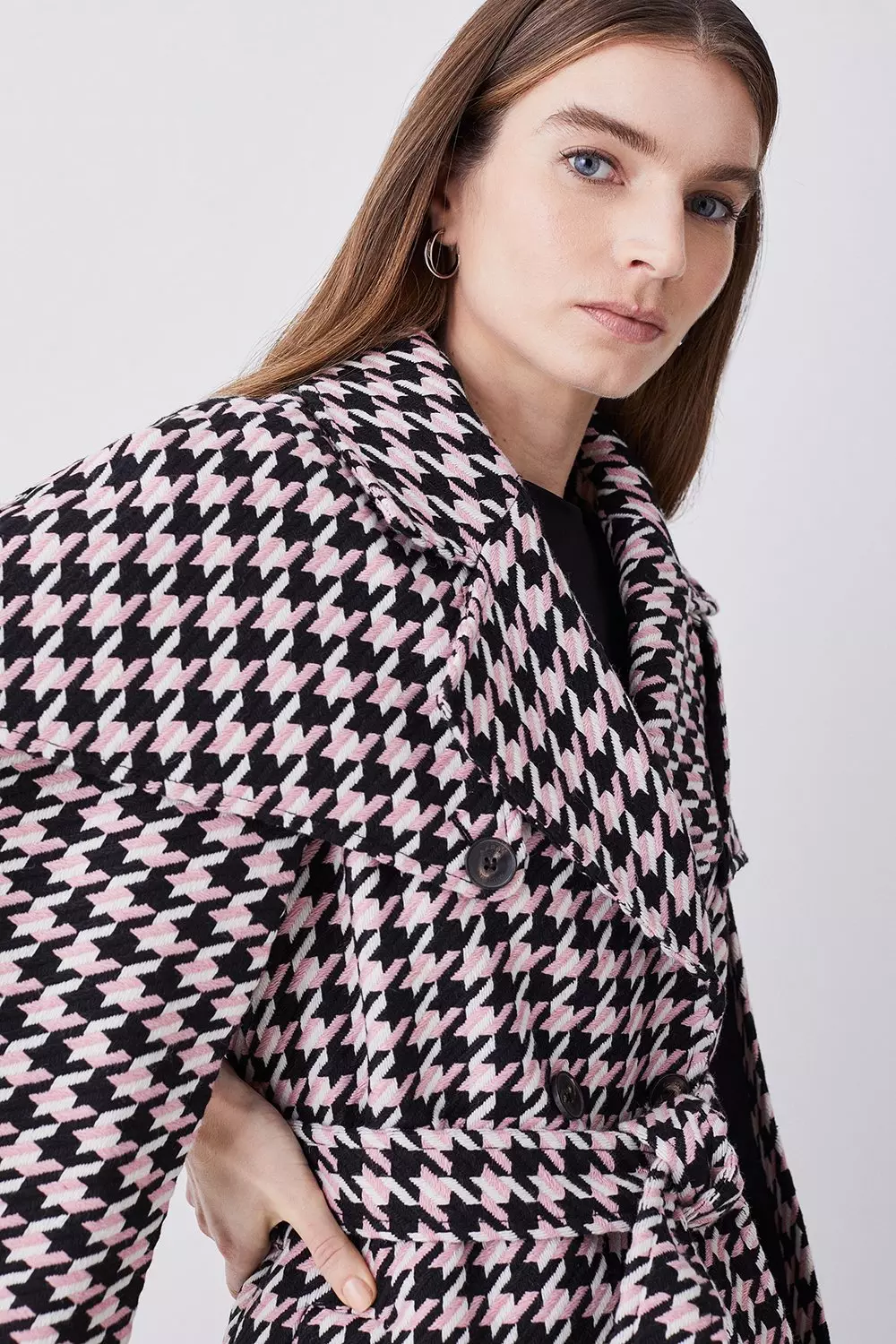 Italian Wool Mix Boucle Short Cape Coat | Karen Millen