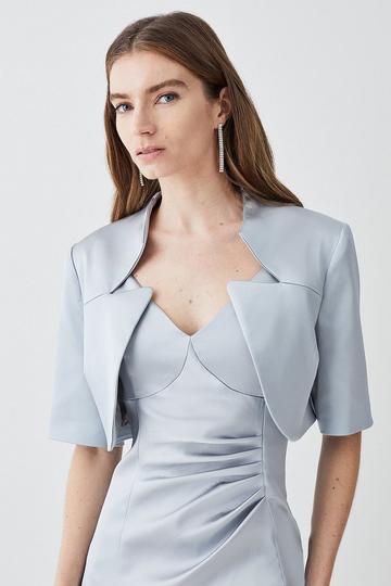 Italian Structured Satin Notch Neck Cover Up Jacket silver