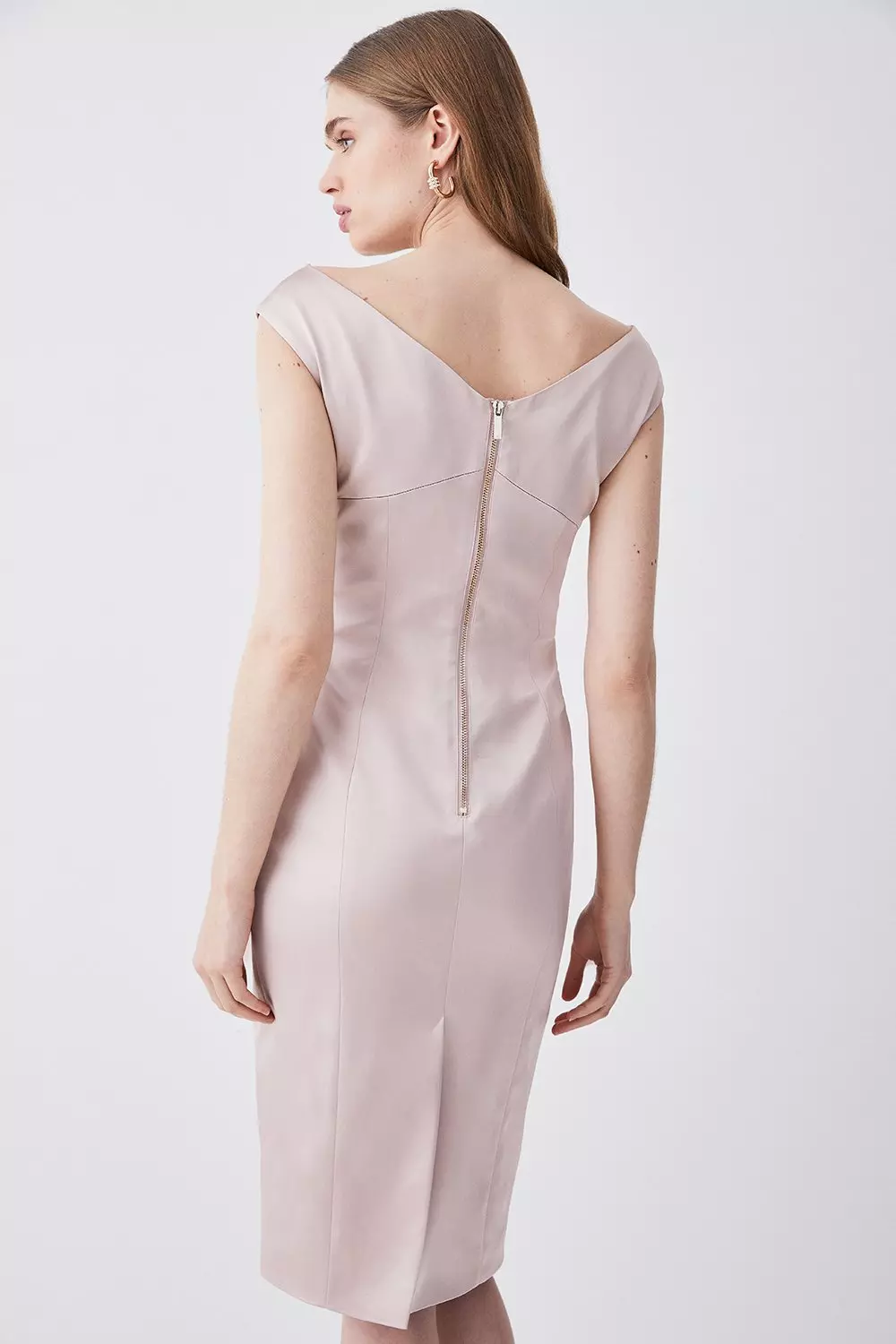 Blush Italian Structured Satin Off The Shoulder Pencil Midi Dress alternative image