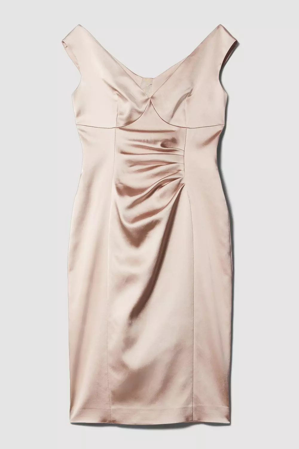 Blush Italian Structured Satin Off The Shoulder Pencil Midi Dress alternative image
