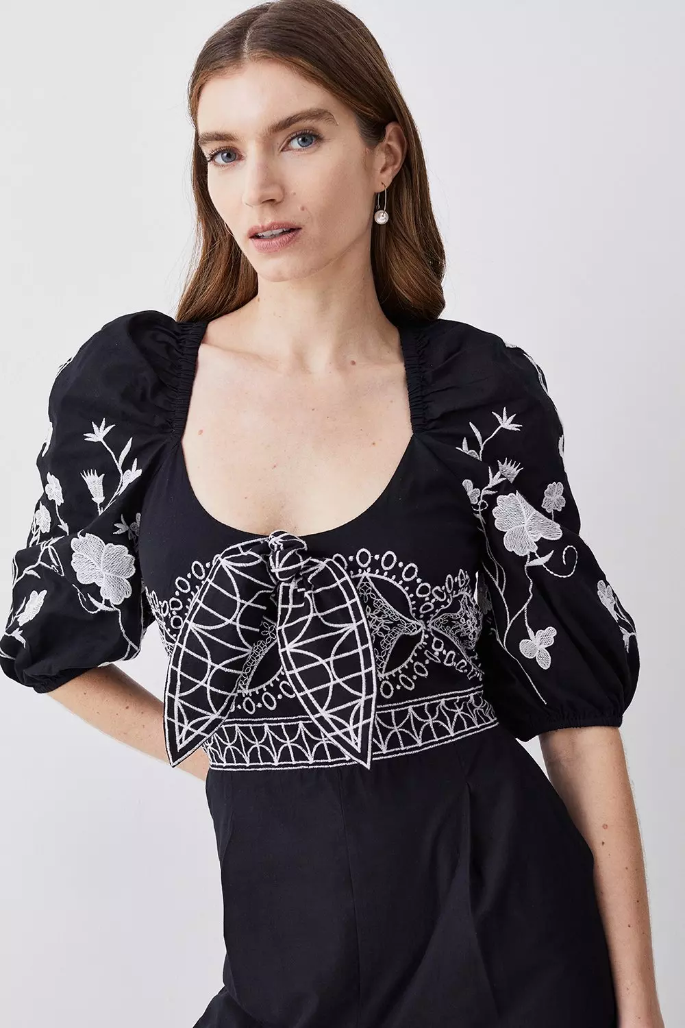 Tall Floral & Geo Embroidered Woven Jumpsuit | Karen Millen