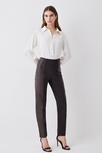 Ponte & Faux Leather Zip Detail Jodhpur Leggings chocolate