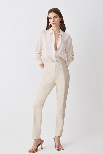 Ponte & Faux Leather Zip Detail Jodhpur Leggings light beige