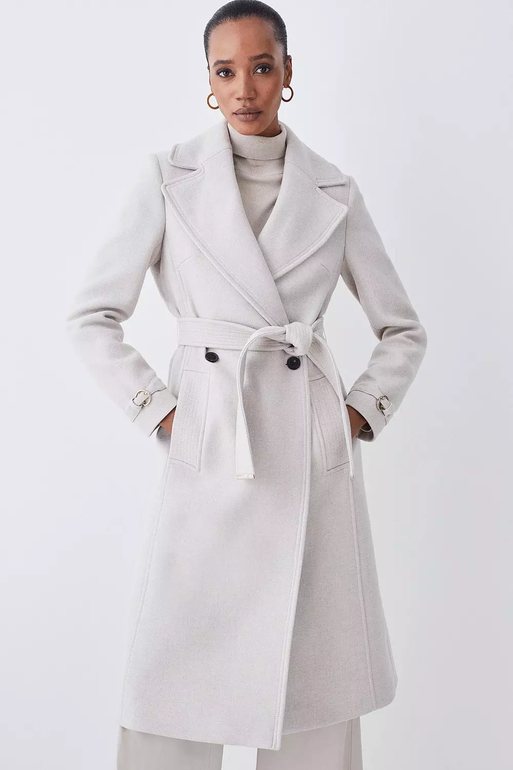 Italian Manteco Wool Belted Collared Coat Karen Millen