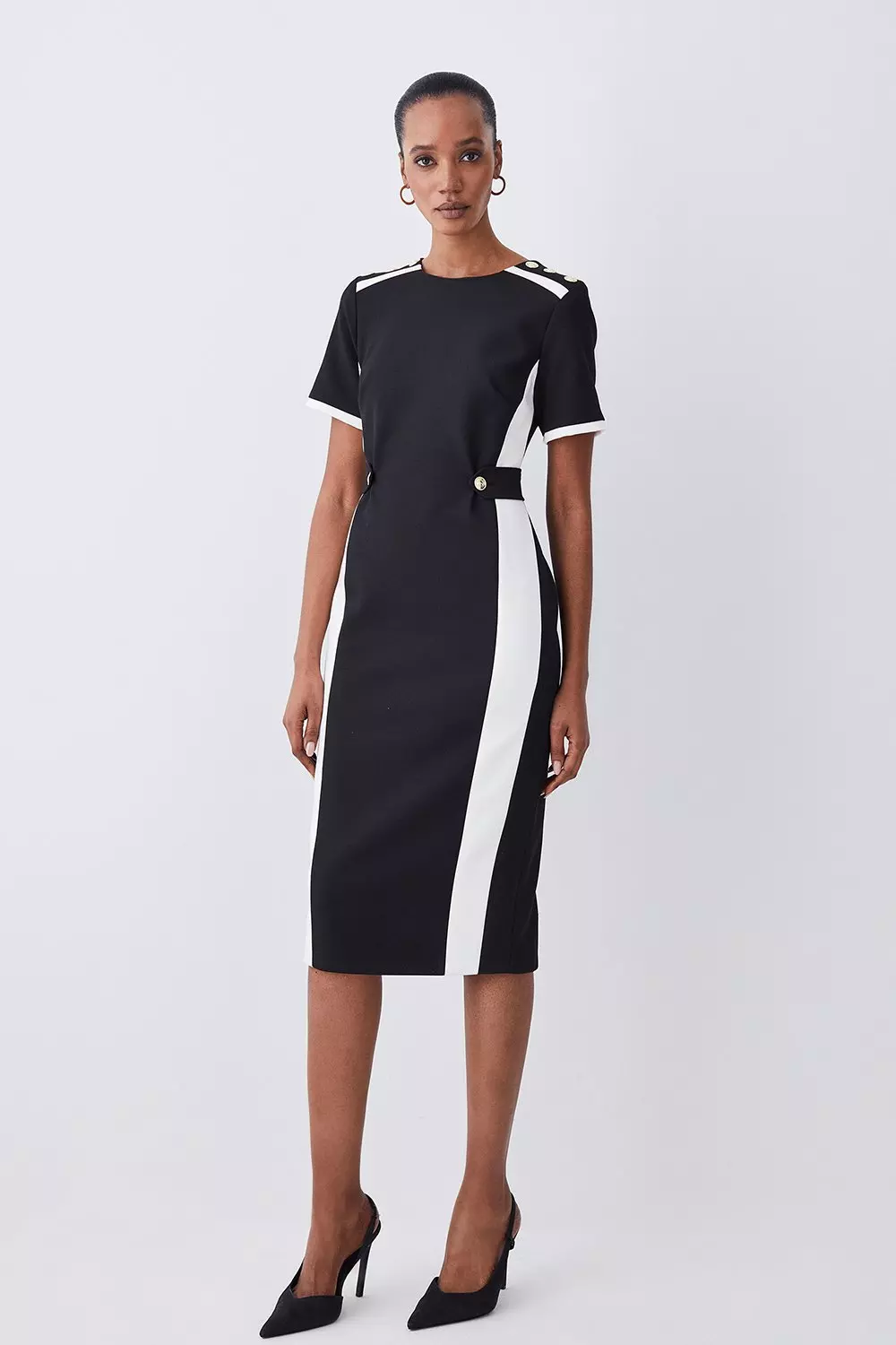 【KAREN MILLEN】コンパクト ストレッチ ベルト ペプラム ミディ Compact Stretch Belted Pencil Midi Dress | Karen Millen