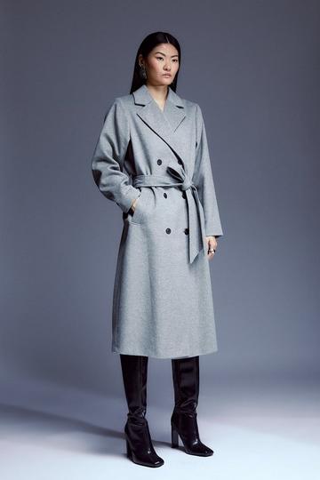 Grey Italian Manteco Wool Textured Belted Coat