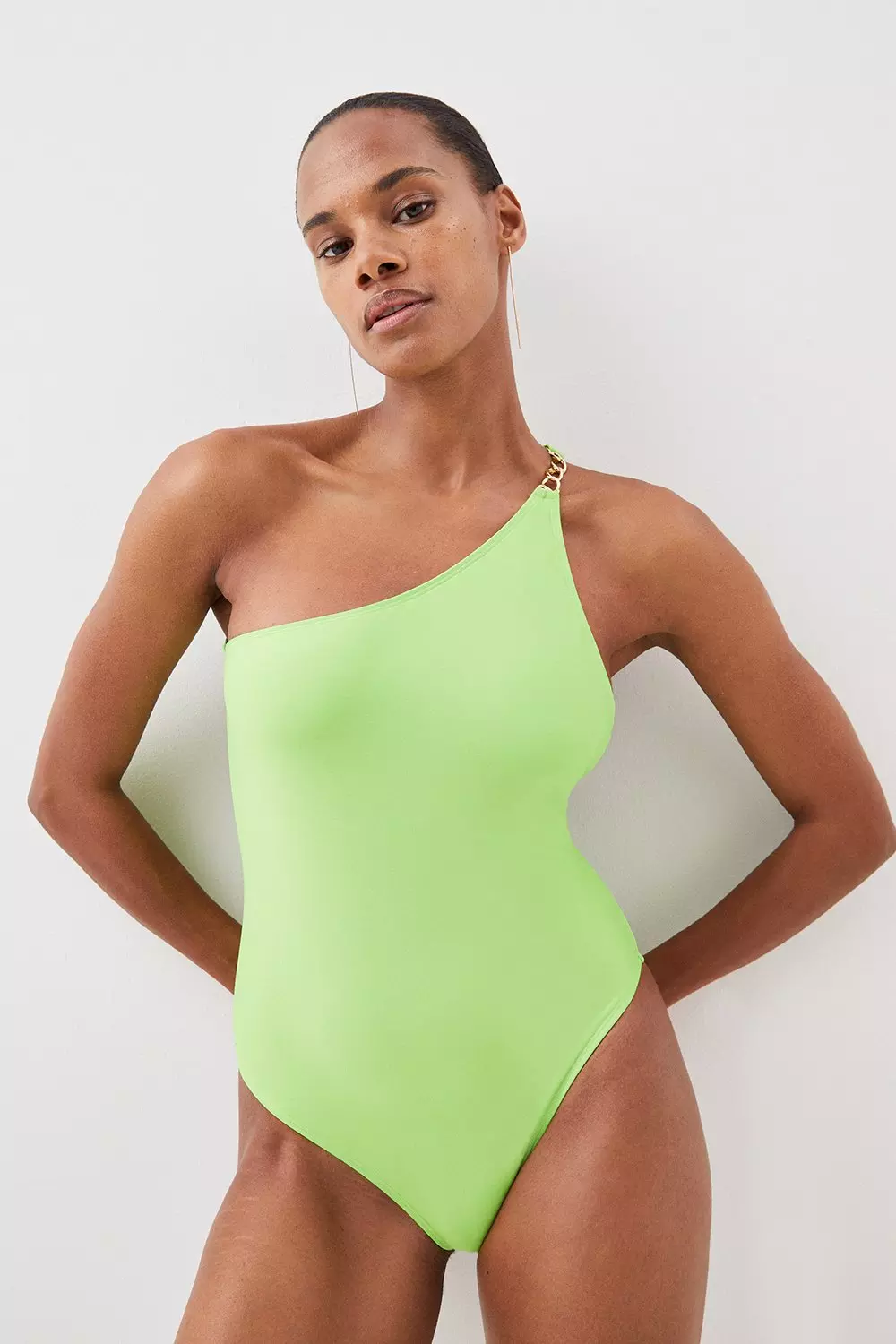 One Shoulder Chain Strap Cut Out Swimsuit Karen Millen