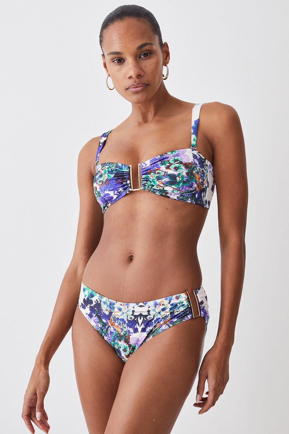 Purple Mirror Print Gold Trim Bikini Bottoms