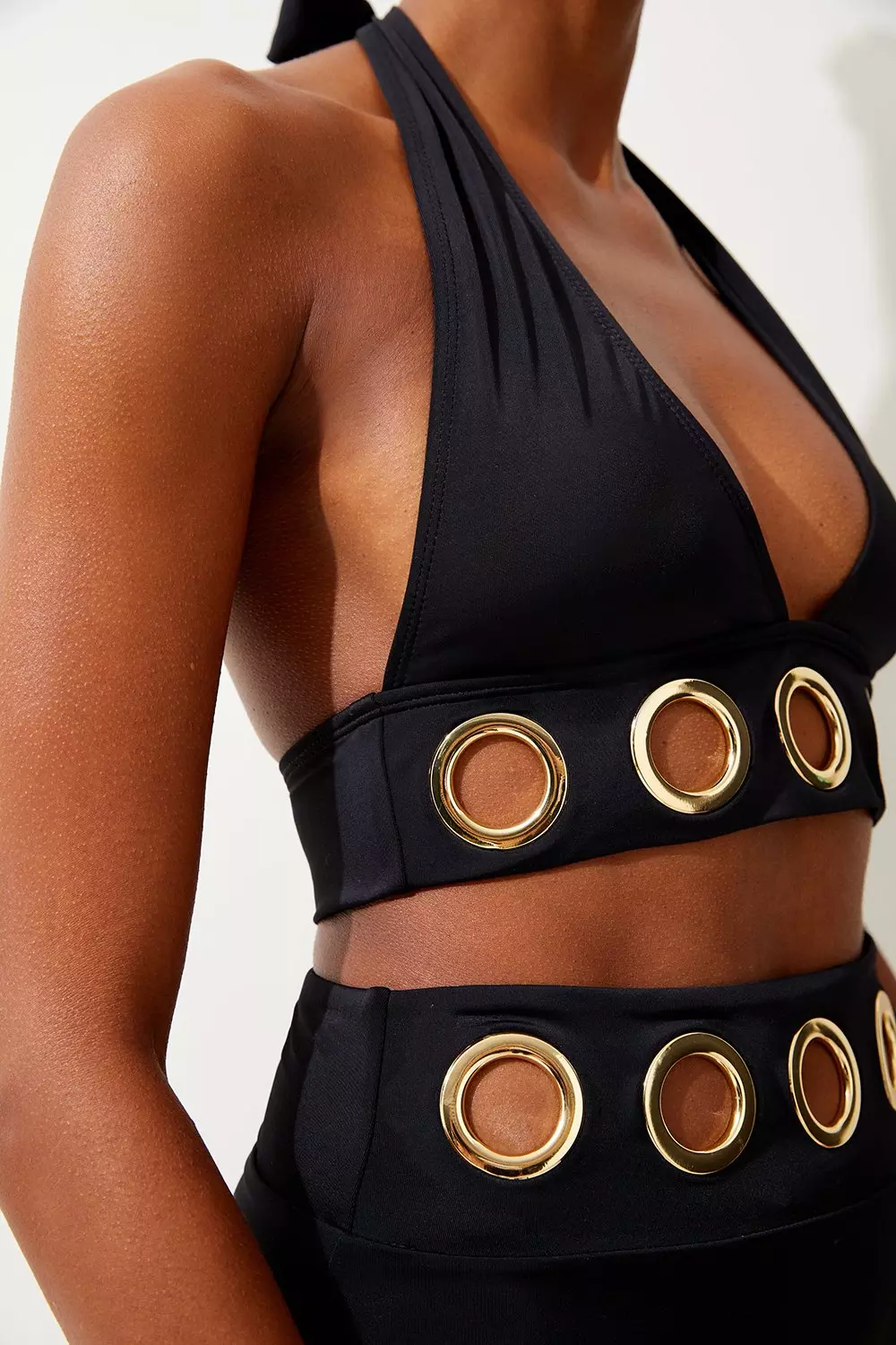 Eyelet Detail Halter Neck Bikini Top | Karen Millen