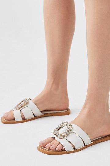 Leather Brooch Slip On Mule cream