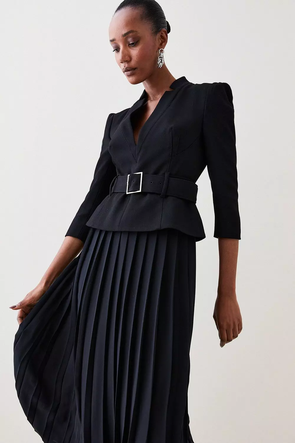 Tall Structured Crepe Forever Pleated Midi Dress Karen Millen