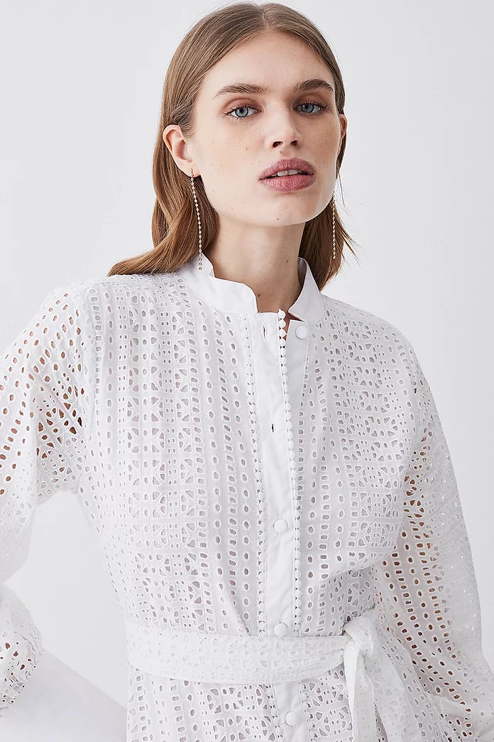 Cotton Eyelet Belted Shirt Dress | Karen Millen Cotton Eyelet Belted Shirt Dress | Karen Millen