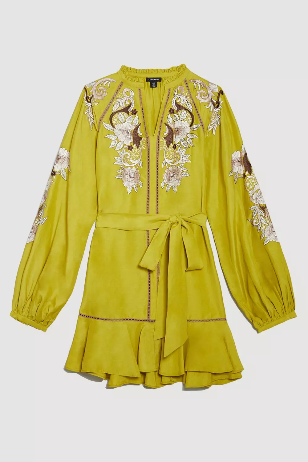 Embroidered Viscose Linen Mini Dress | Karen Millen