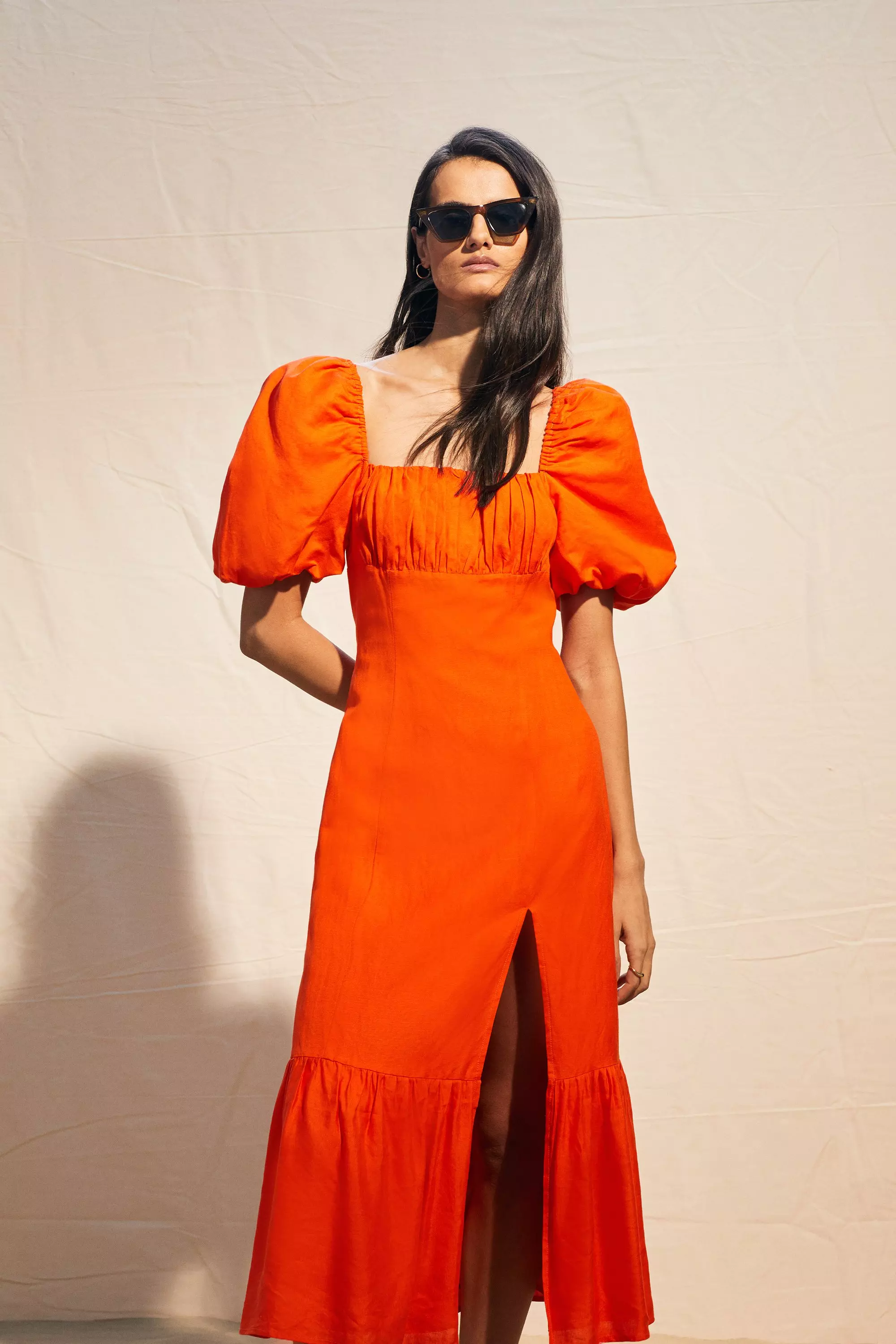 【I AM MARI】Vientiane Clr Wrap Puff Short Sleeve Flare OP bkk08837_orange_xl?$