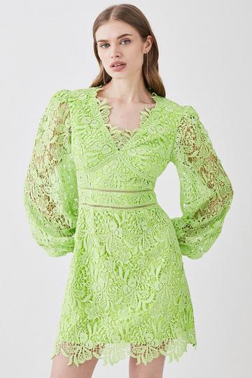 Tall Guipure Lace V Neck Woven Mini Dress lime