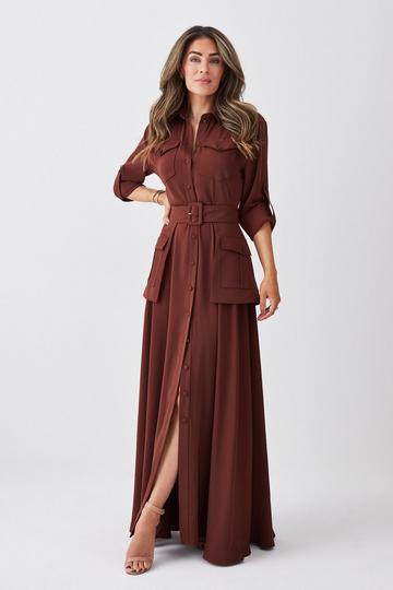 Lydia Millen Soft Tailored Belted Maxi Shirt Dress chocolate