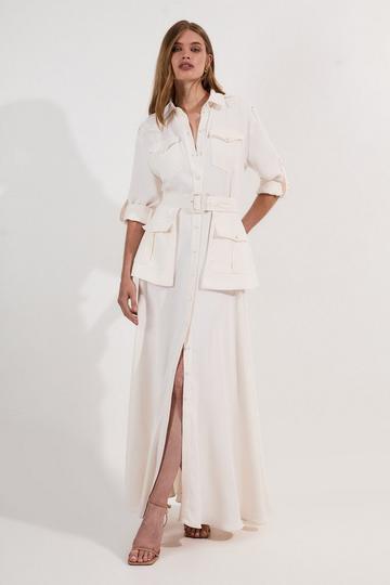 Lydia Millen Soft Tailored Belted Maxi Shirt Dress ivory