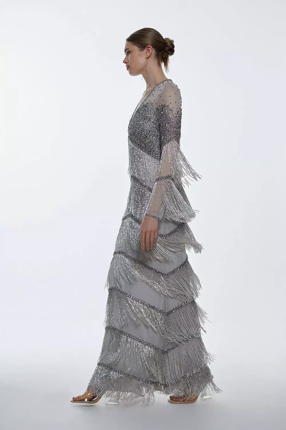 ★Karen Millen★カラーブロックティアードホルターマキシドレス Bodice Beaded And Embellished Fringed Maxi | Karen Millen