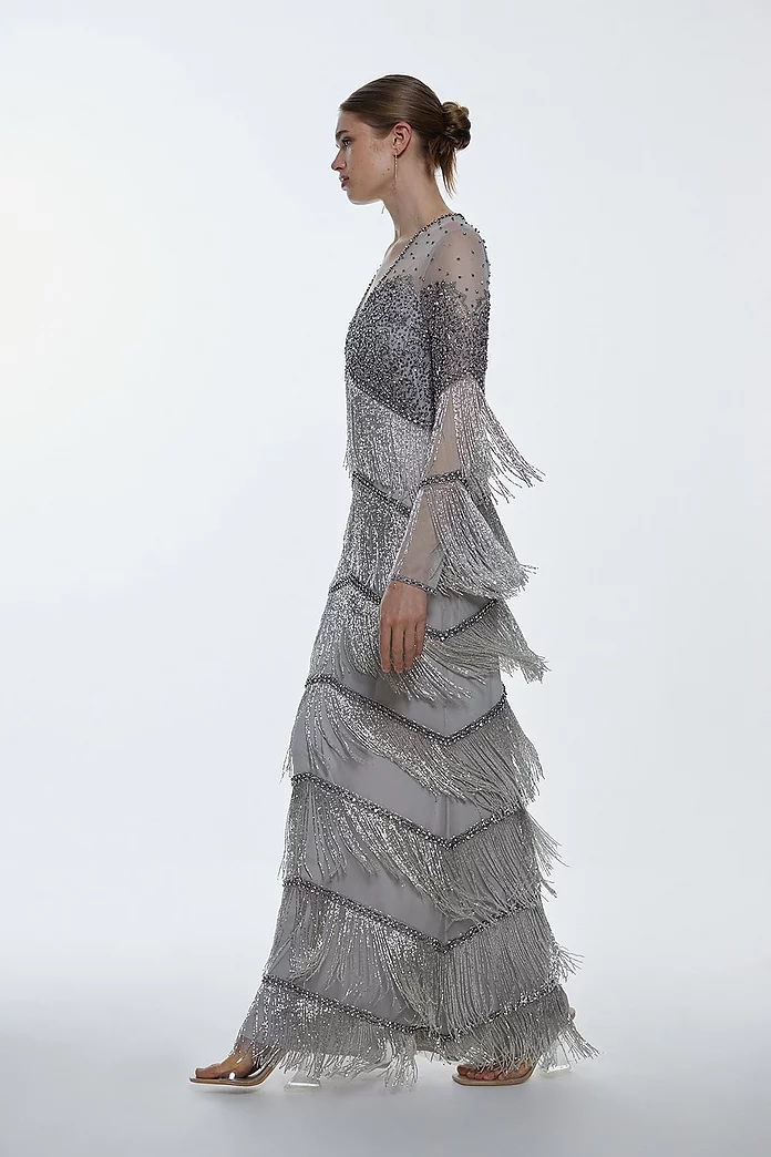 Bodice Beaded And Embellished Fringed Maxi | Karen Millen Bodice Beaded And Embellished Fringed Maxi | Karen Millen