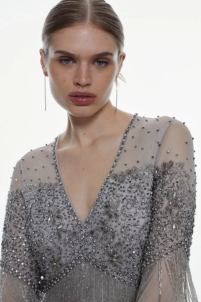 Bodice Beaded And Embellished Fringed Maxi | Karen Millen Bodice Beaded And Embellished Fringed Maxi | Karen Millen