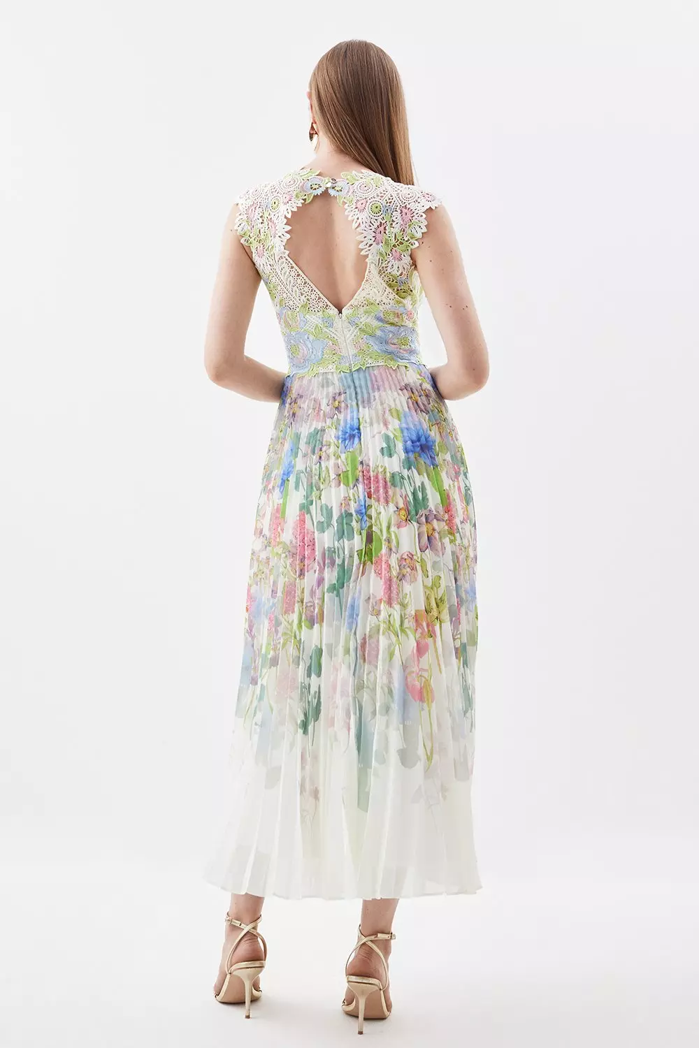 スーパーセール 50％（福袋 Metallic Guipure Lace Placed Floral Pleat Midi Dress | Karen スーツ・フォーマル・ドレス