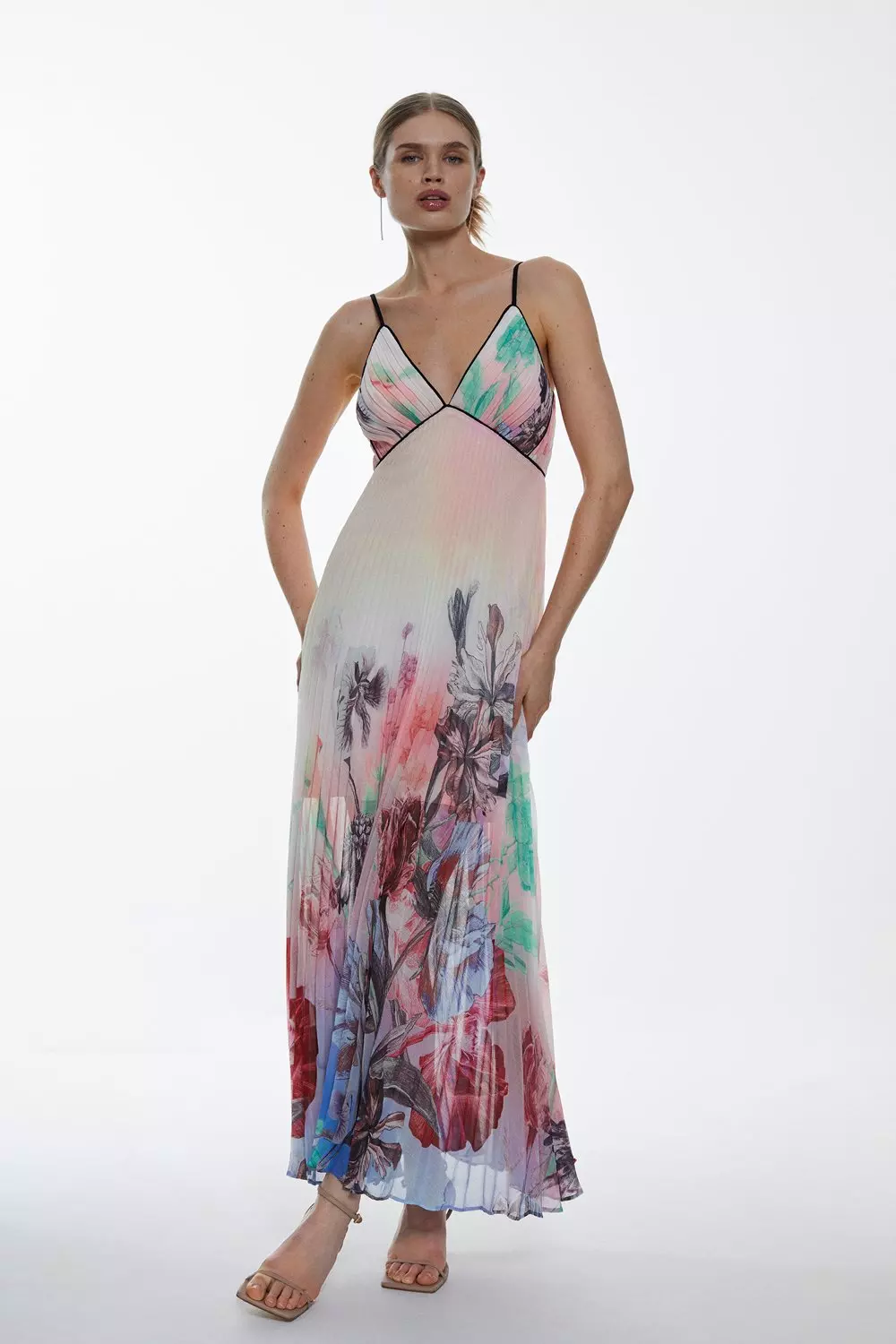 【Karen Millen】UK発 フローラル ワンショルダー マキシドレス Plus Size Mono Floral Woven Button Up Maxi Dress | Karen Millen