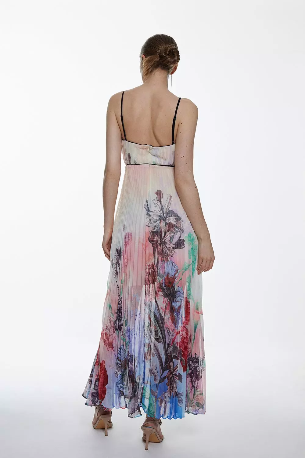 Strappy Pleated Floral Printed Woven Maxi Dress | Karen Millen