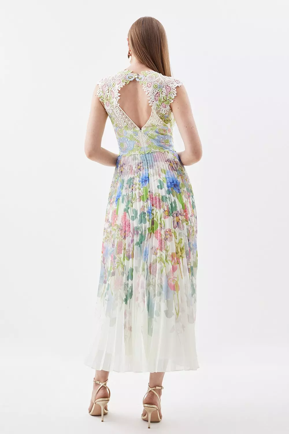 KAREN MILLEN ミディドレス ギピュー ルレース プリーツ花柄 UK8