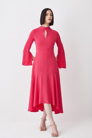 Petite High Low Hem Long Sleeve Midi Dress bright pink