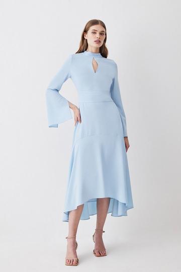 Petite High Low Hem Long Sleeve Midi Dress pale blue