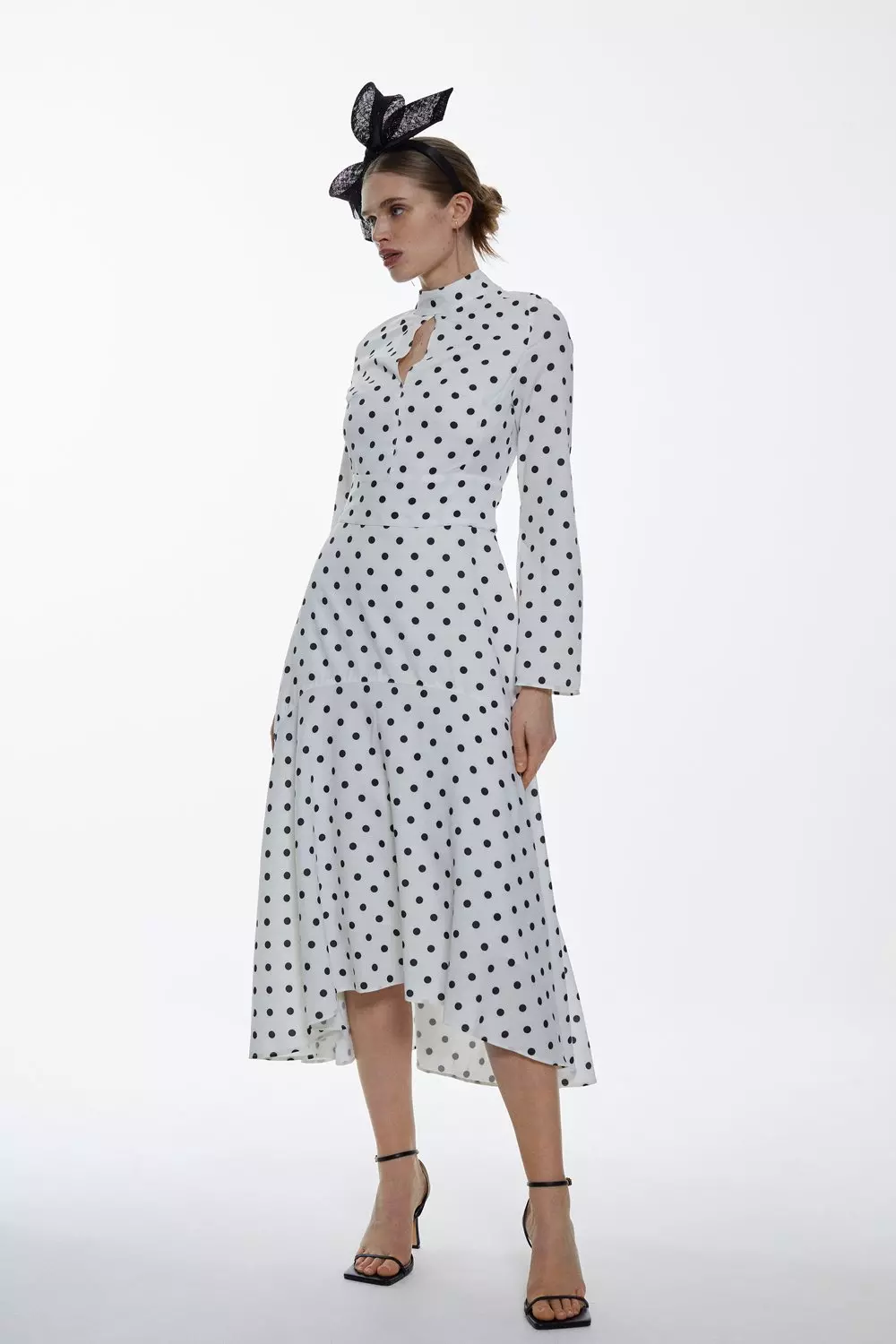 Polka dot long sleeve midi dress hotsell