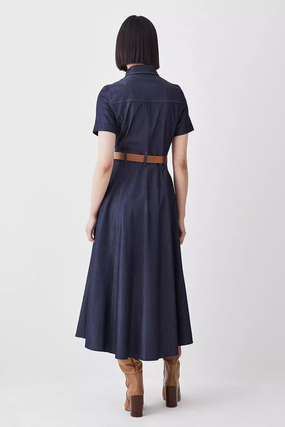 Tailored Denim Belted Midi Shirt Dress | Karen Millen