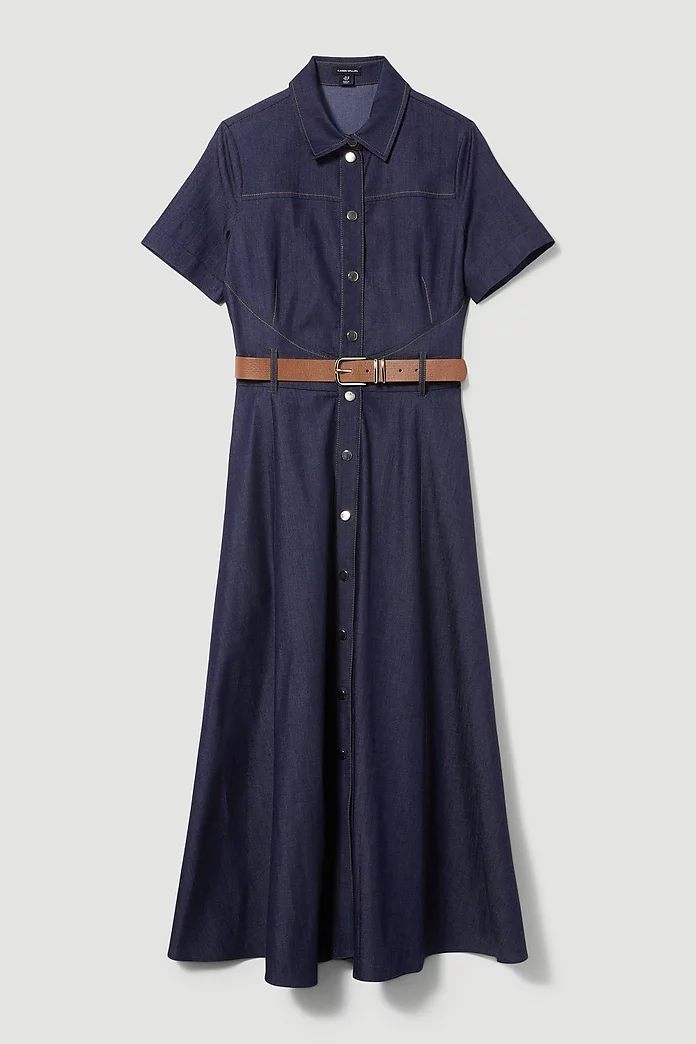 Tailored Denim Belted Midi Shirt Dress | Karen Millen Tailored Denim Belted Midi Shirt Dress | Karen Millen