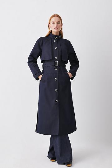Navy Storm Flap Belted Trench Coat
