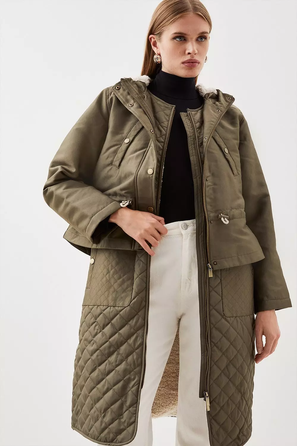 Faux Fur Lined Hybrid Longline Trench Coat Karen Millen