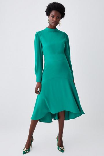 Tall Soft Tailored High Low Sleeved Midi Dress green