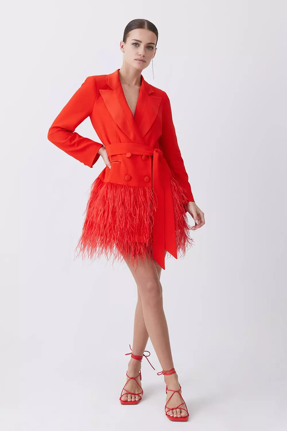 Red Petite Viscose Satin Crepe Feather Hem Double Breasted Tux Tailored Mini Dress alternative image