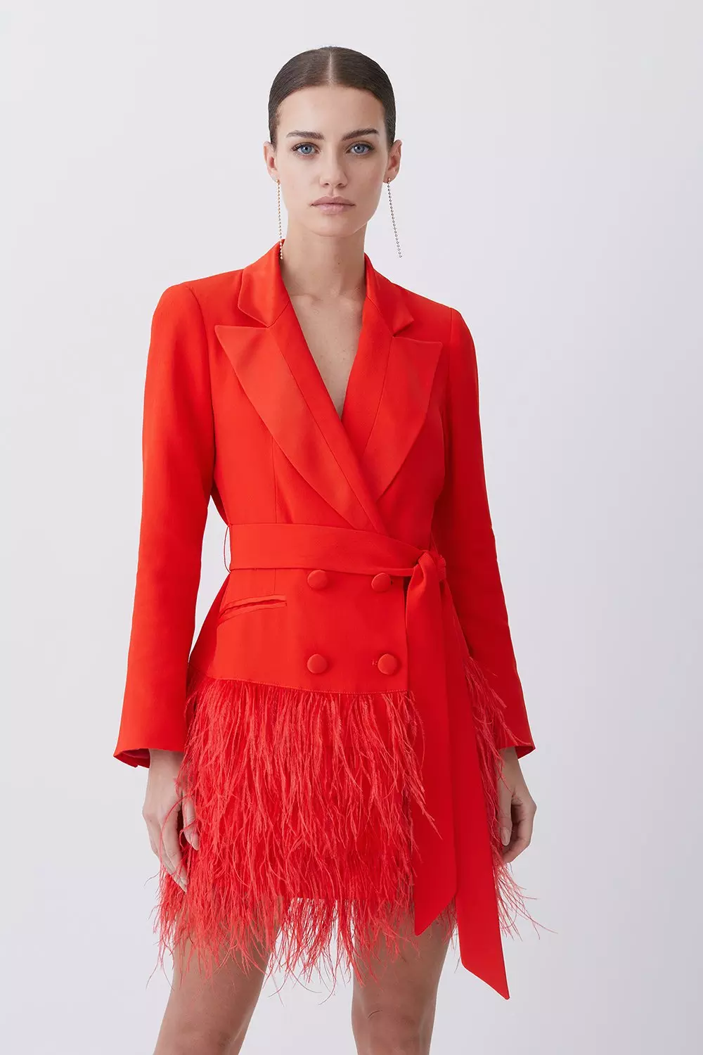 Red Petite Viscose Satin Crepe Feather Hem Double Breasted Tux Tailored Mini Dress alternative image