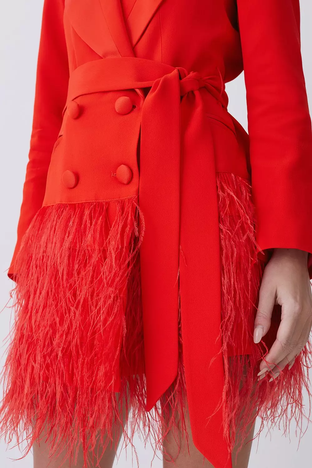 Red Petite Viscose Satin Crepe Feather Hem Double Breasted Tux Tailored Mini Dress alternative image
