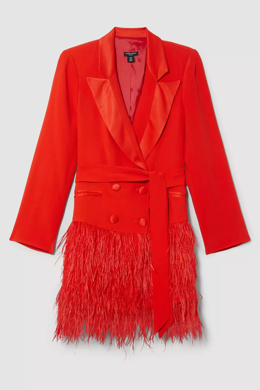 Red Petite Viscose Satin Crepe Feather Hem Double Breasted Tux Tailored Mini Dress alternative image