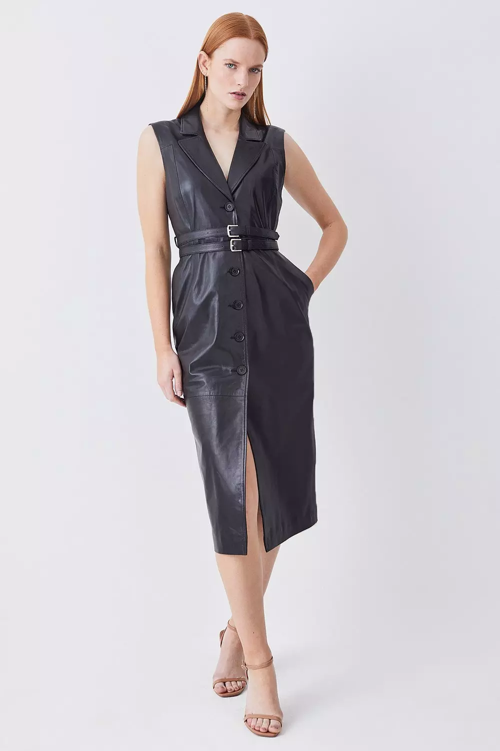 Lydia Millen Leather Belted Midi Pencil Dress Karen Millen