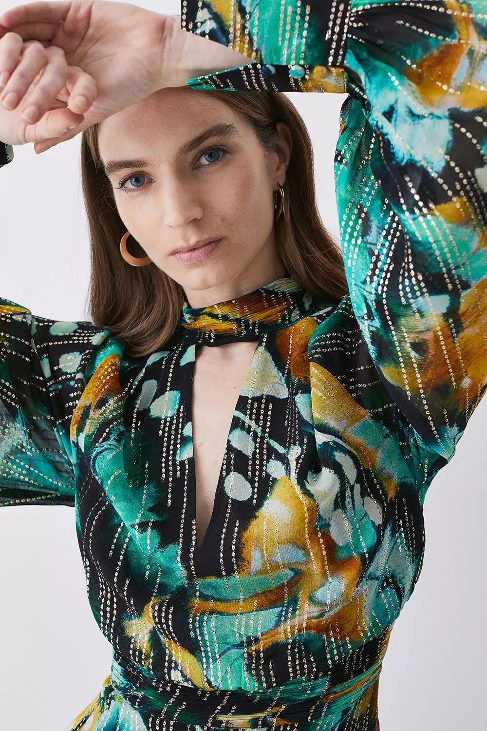 Tall Metallic Iridescent Column Midi Dress | Karen Millen