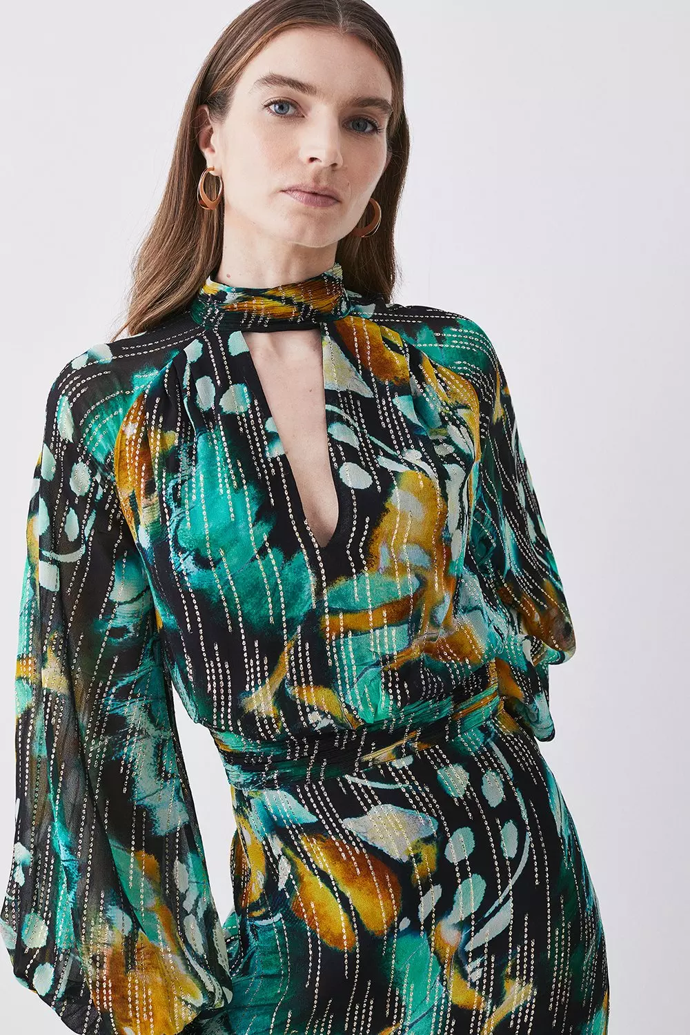 KAREN MILLEN 日本未入荷 幾何学 ハイネック アシメ テーラード Floral Studded Lace Woven Maxi Dress | Karen Millen