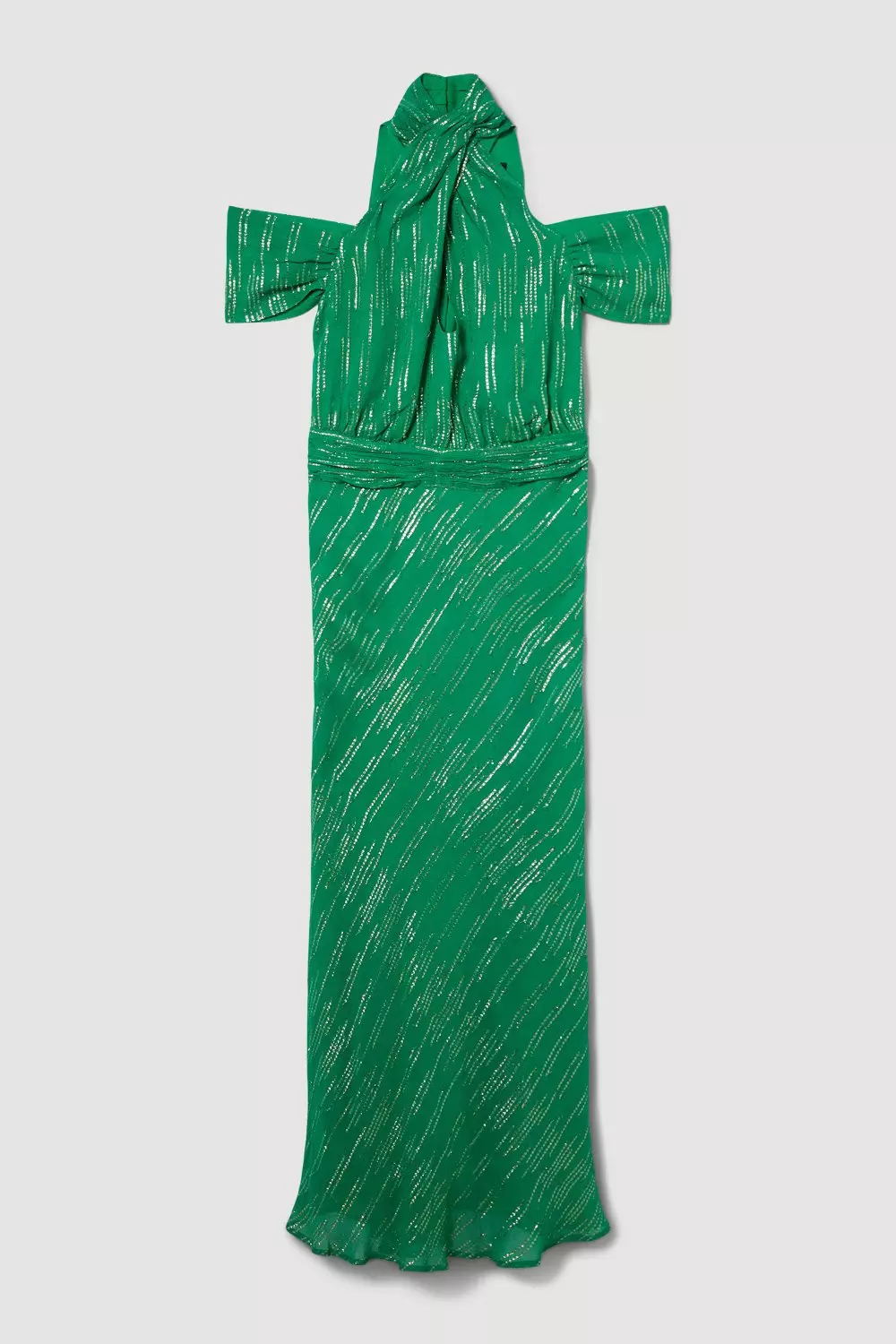 Metallic Viscose Georgette Halter Neck Woven Midi Dress